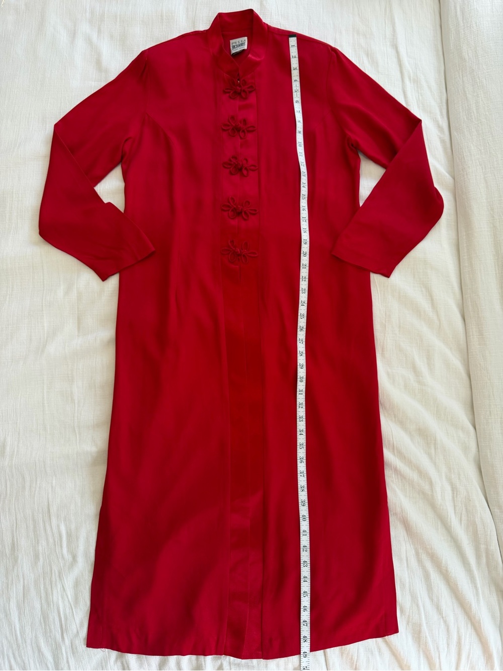 Vintage 90s R&M Richard’s Mandarin Collar Red Kimono Duster Size L - Picture 7 of 10